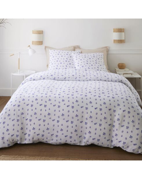 Parure Housse de Couette 100% Gaze de Coton Imprimé Louca blanche