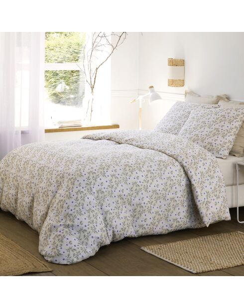 Parure Housse de Couette 100% Gaze de Coton Imprimé Loucile blanche