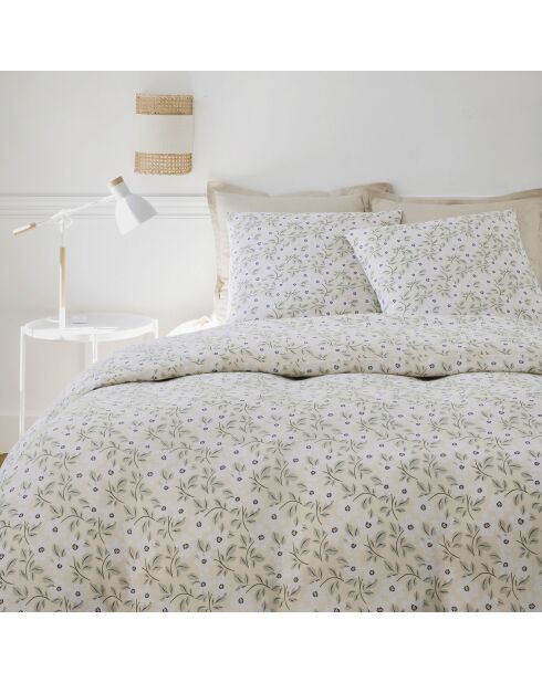 Parure Housse de Couette 100% Gaze de Coton Imprimé Loucile blanche