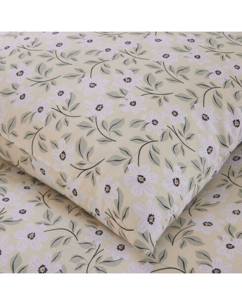 Parure Housse de Couette 100% Gaze de Coton Imprimé Loucile blanche
