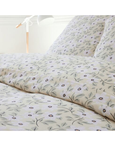 Parure Housse de Couette 100% Gaze de Coton Imprimé Loucile blanche