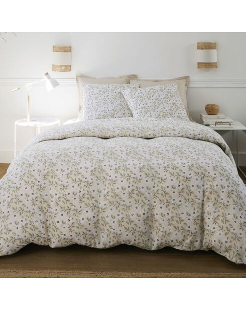 Parure Housse de Couette 100% Gaze de Coton Imprimé Loucile blanche