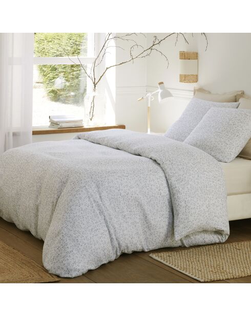 Parure Housse de Couette 100% Gaze de Coton Imprimé Murmure blanche