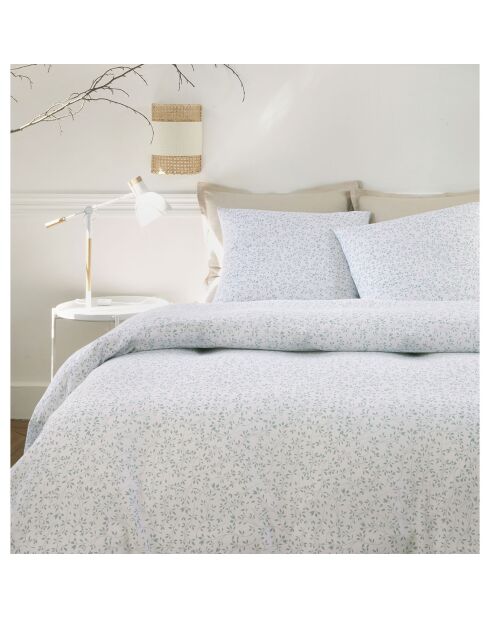 Parure Housse de Couette 100% Gaze de Coton Imprimé Murmure blanche