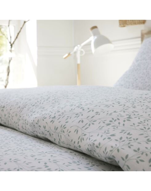 Parure Housse de Couette 100% Gaze de Coton Imprimé Murmure blanche