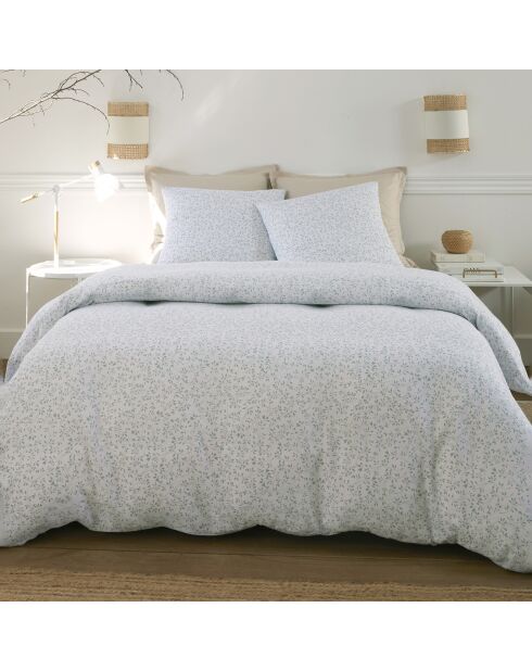 Parure Housse de Couette 100% Gaze de Coton Imprimé Murmure blanche