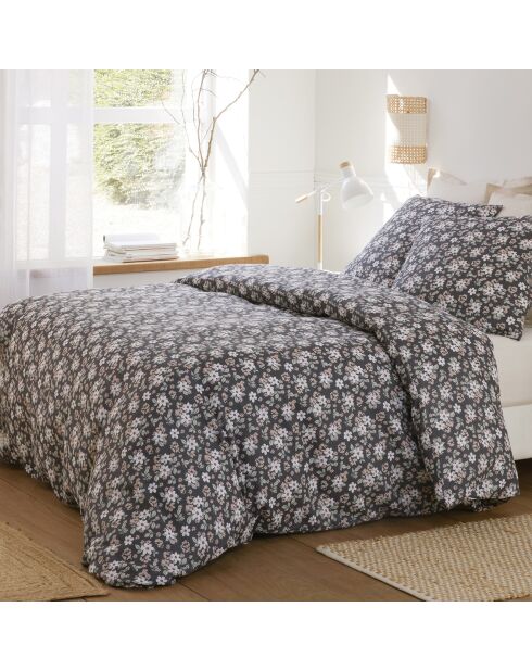 Parure Housse de Couette 100% Gaze de Coton Imprimé Sakuria noire