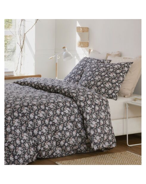 Parure Housse de Couette 100% Gaze de Coton Imprimé Sakuria noire