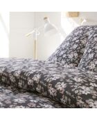 Parure Housse de Couette 100% Gaze de Coton Imprimé Sakuria noire