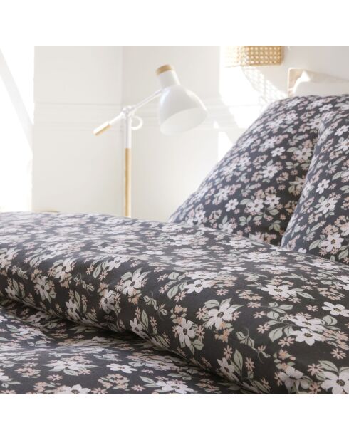 Parure Housse de Couette 100% Gaze de Coton Imprimé Sakuria noire
