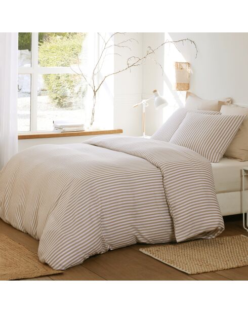 Parure Housse de Couette 100% Gaze de Coton Imprimé Soleïs beige