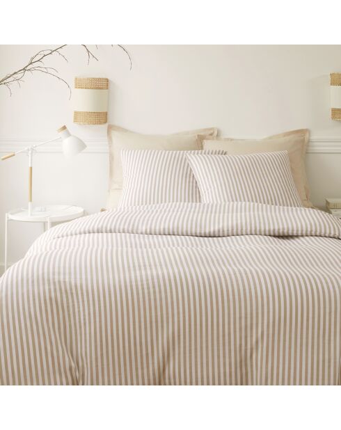 Parure Housse de Couette 100% Gaze de Coton Imprimé Soleïs beige