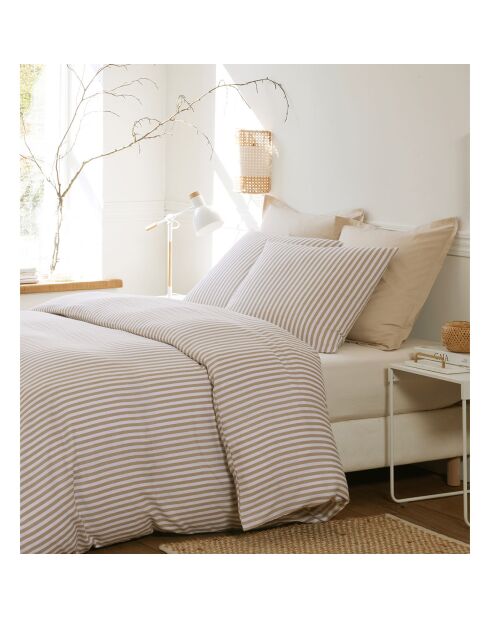 Parure Housse de Couette 100% Gaze de Coton Imprimé Soleïs beige