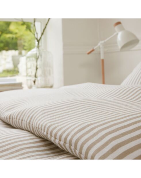 Parure Housse de Couette 100% Gaze de Coton Imprimé Soleïs beige