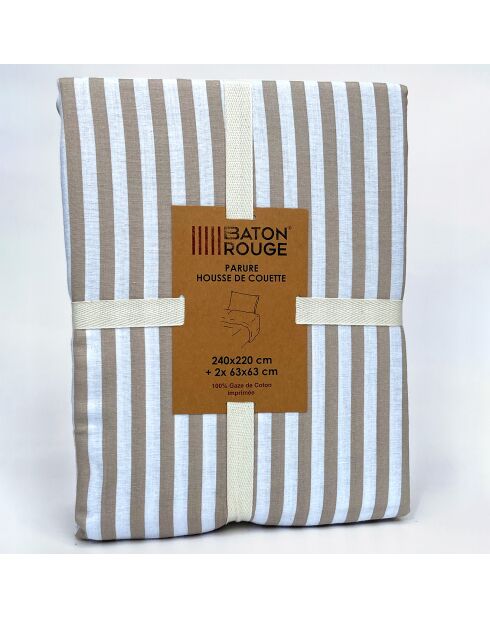 Parure Housse de Couette 100% Gaze de Coton Imprimé Soleïs beige