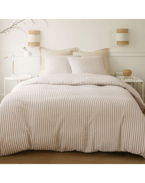 Parure Housse de Couette 100% Gaze de Coton Imprimé Soleïs beige