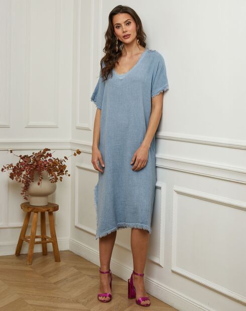 Robe 100% Lin Estral bleue