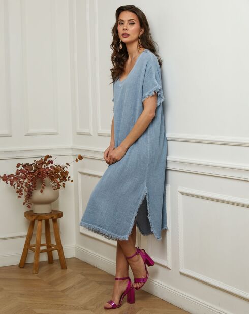 Robe 100% Lin Estral bleue