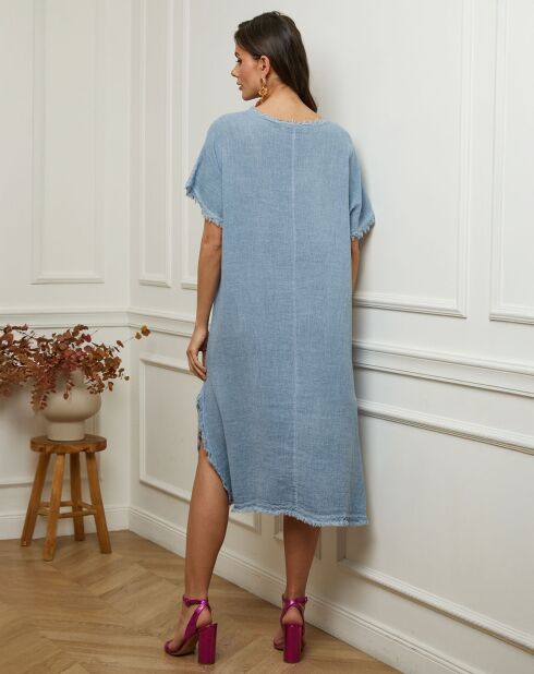 Robe 100% Lin Estral bleue