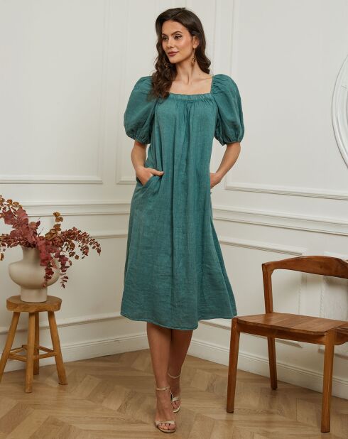 Robe en Lin & Coton Fric verte