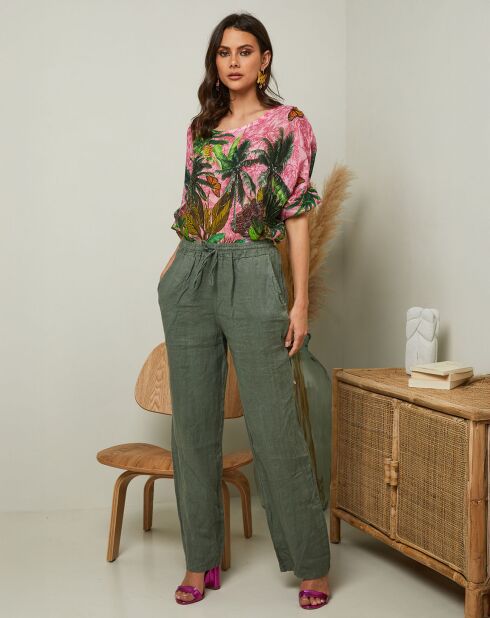 Pantalon 100% Lin Garancel kaki
