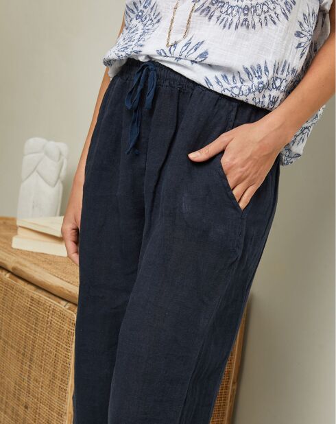 Pantalon 100% Lin Garancel marine