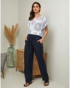 Pantalon 100% Lin Garancel marine