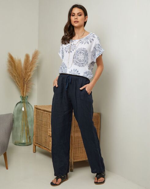 Pantalon 100% Lin Garancel marine