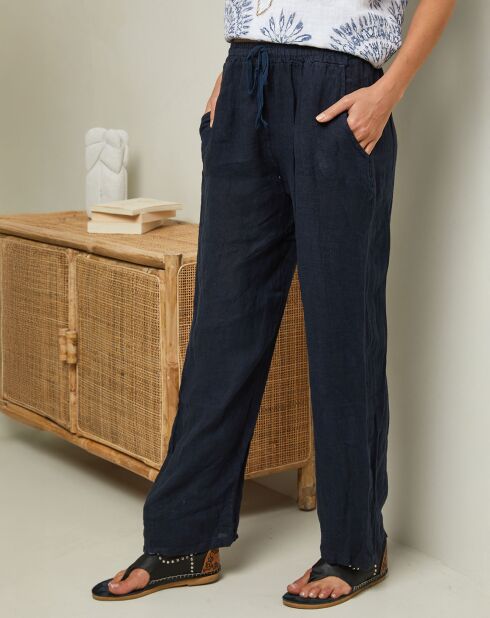 Pantalon 100% Lin Garancel marine