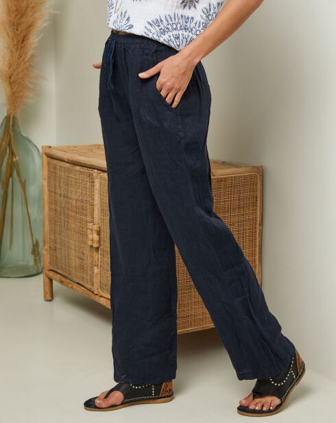 Pantalon 100% Lin Garancel marine