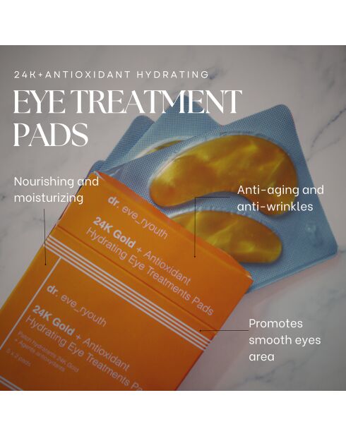 Coussinets hydratants pour les yeux à l'or 24 carats et aux antioxydants - 5 paires