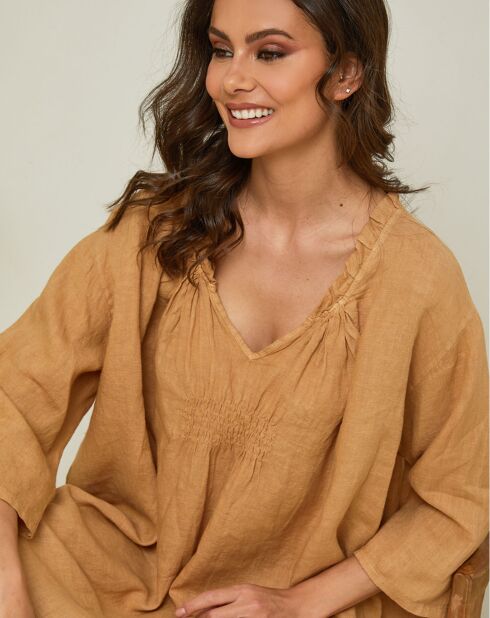 Robe 100% Lin Jasmine camel