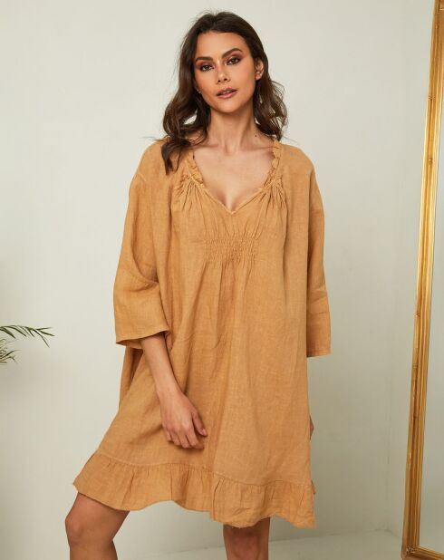 Robe 100% Lin Jasmine camel