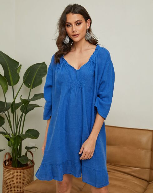 Robe 100% Lin Jasmine bleu electrique