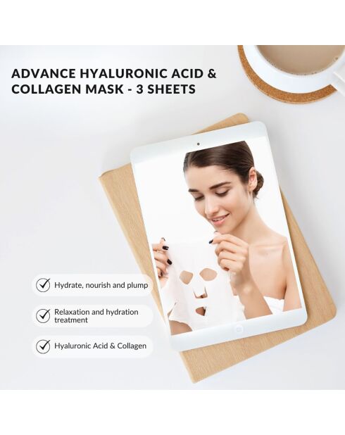 Maske mit Hyaluronsäure und Kollagen, 3 Blatt