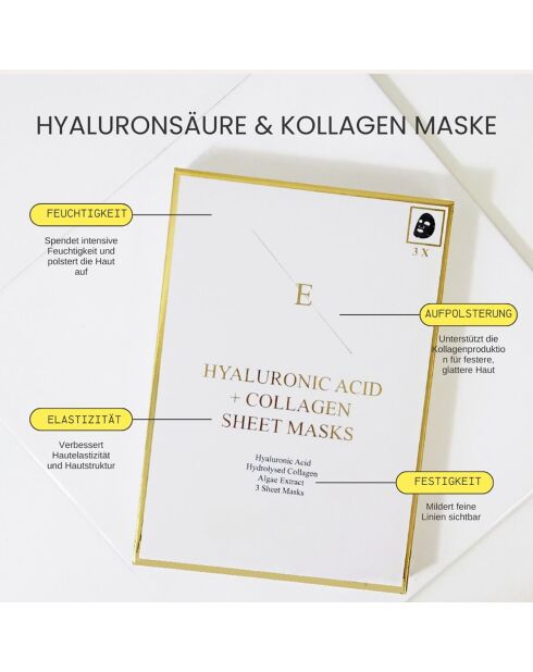 Maske mit Hyaluronsäure und Kollagen, 3 Blatt