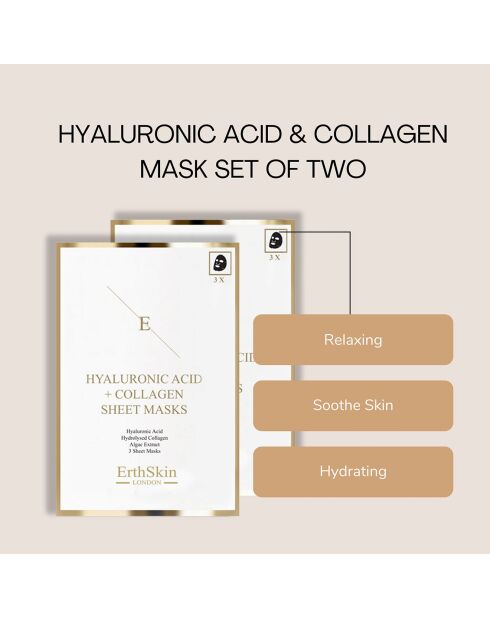 2 confezioni di maschere a base di acido ialuronico e collagene - 6 fogli