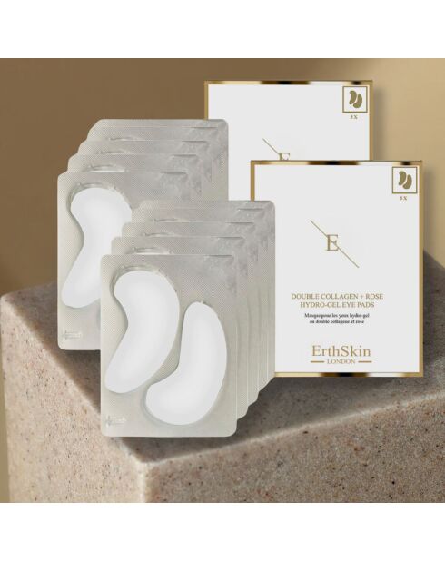 Parches para ojos con doble colágeno e hidrogel de rosas, 10 pares