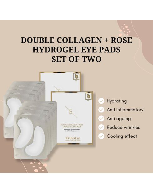 Parches para ojos con doble colágeno e hidrogel de rosas, 10 pares