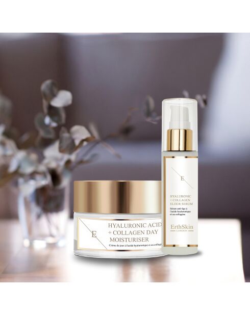 Hyaluronsäure- und Kollagen-Tagescreme + Hyaluronsäure- und Kollagen-Serum - 2 Stück