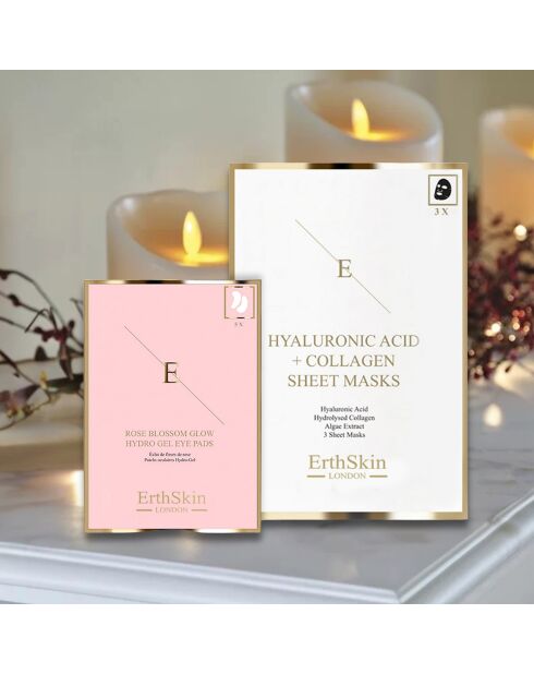 Maschera Duo Glow all'acido ialuronico e collagene + cerotti in idrogel Rose Blossom Hydrogel