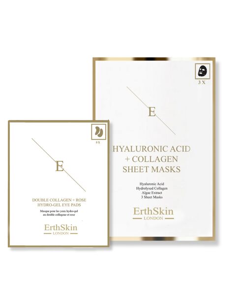 Maschera Duo a base di acido ialuronico e collagene + cerotti per occhi con doppio collagene e idrogel di rosa