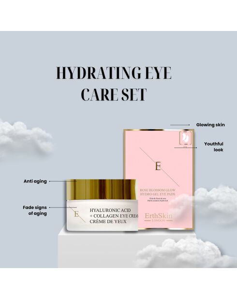 Pro Age oogcontourcrème met hyaluronzuur en collageen + Rose Blossom Glow Hydrogel Ooglapjes - 2 stuks