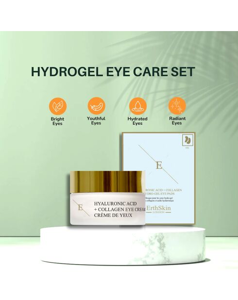 Pro Age Augenkonturcreme mit Hyaluronsäure und Kollagen + Hyaluronsäure- und Kollagen-Hydrogel-Augenklappen - 2 Stück