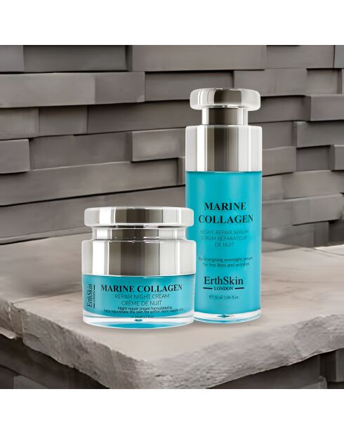 Marine Collagen Nachtcreme + Marine Collagen Night Repair Serum - 2 Stück