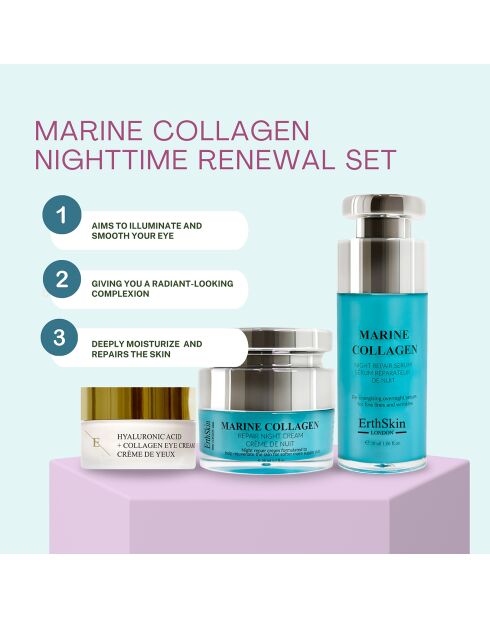 Marine Collagen Night Set Creme+Augenkonturcreme + Serum - 3 Stück