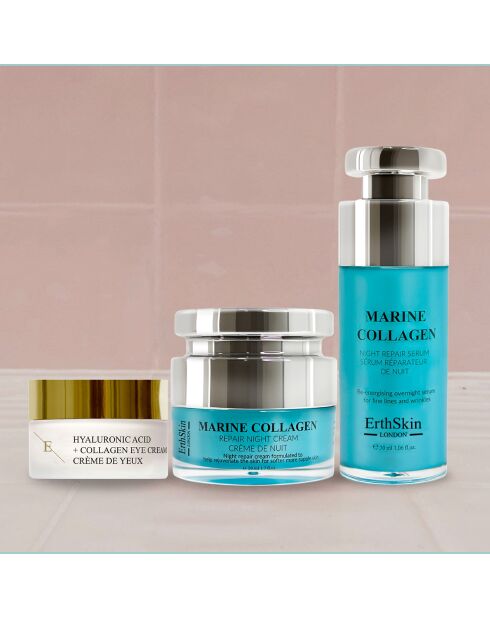 Marine Collagen Night Set Creme+Augenkonturcreme + Serum - 3 Stück