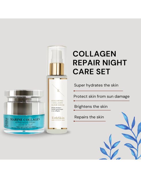 Hyaluronsäure- und Kollagen-Serum + Marine Collagen Night Repair Cream - 2 Stück