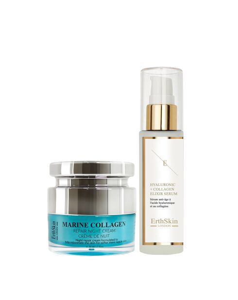 Hyaluronsäure- und Kollagen-Serum + Marine Collagen Night Repair Cream - 2 Stück