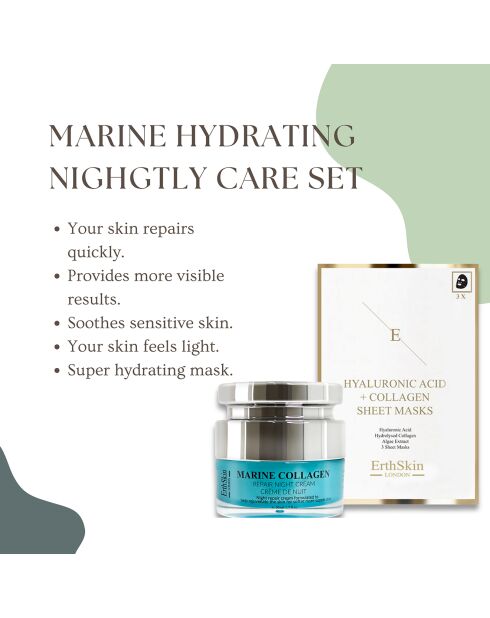 Meereskollagen-Nachtcreme mit Hyaluronsäure und Kollagenmaske - 2 Stück